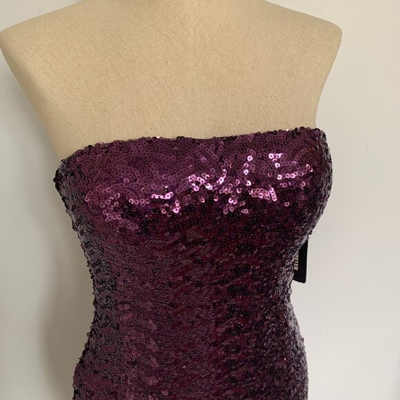 FOREVER 21 PURPLE SEQUIN STRAPLESS DRESS NWT - Picture 3 of 8